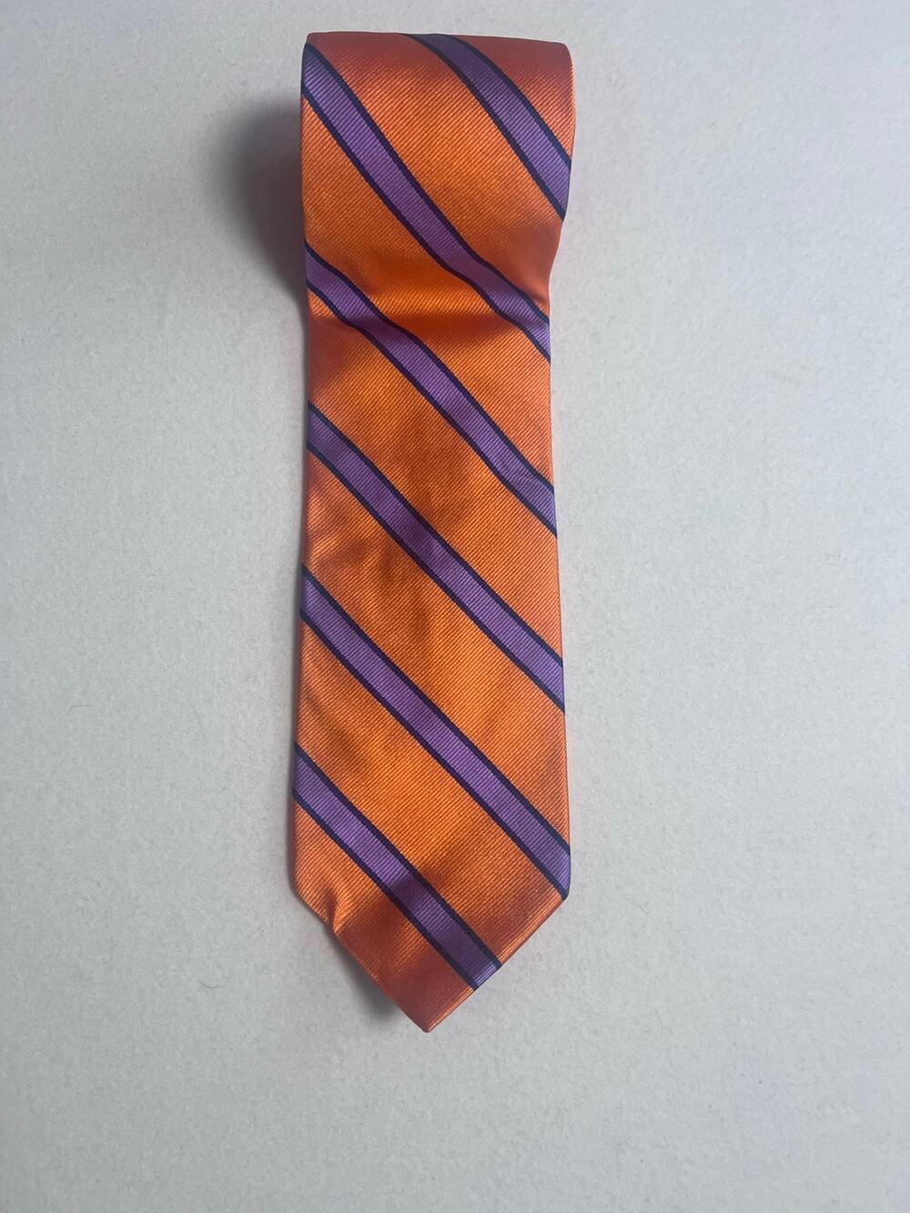Brooks Brothers Irregular All Silk Tie Orange Purple Repp Stripe Made USA